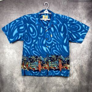 Coconut Pier Mens Shirt Size Large Microfiber Surfing Vintage Cars Hawaiian
